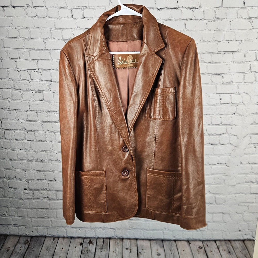 Vintage Skin Gear Brown Leather Blazer Jacket Made in Mexico Two Button Coat
